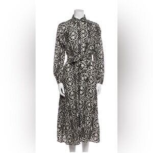 MaxMara Monochrome Long Sleeve Silk Dress